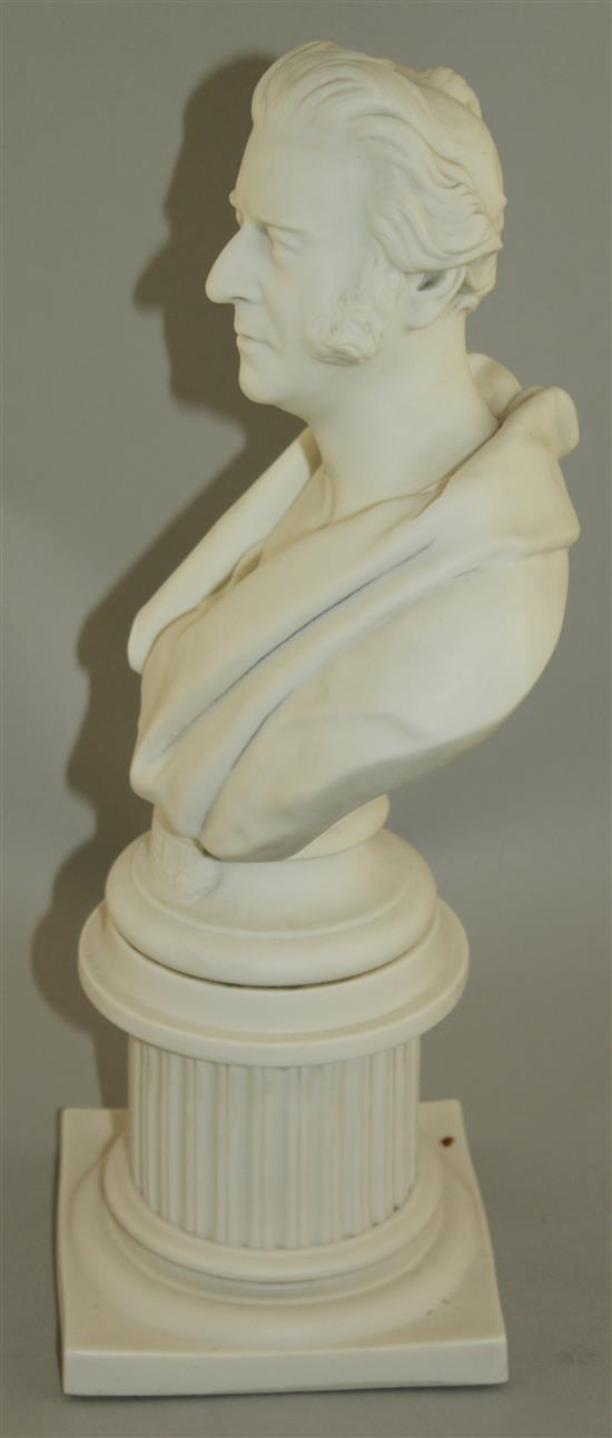 A Minton parian bust of the civil engineer James Meadows Rendel, after the model by B.W Wyon, mid 19th century, total height 39cm